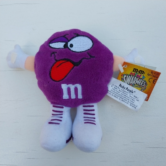 1998 M&Ms Pesky Purple Mini Swarmees Plush Collectible Mars Inc Stuffed Toy - Picture 1 of 16